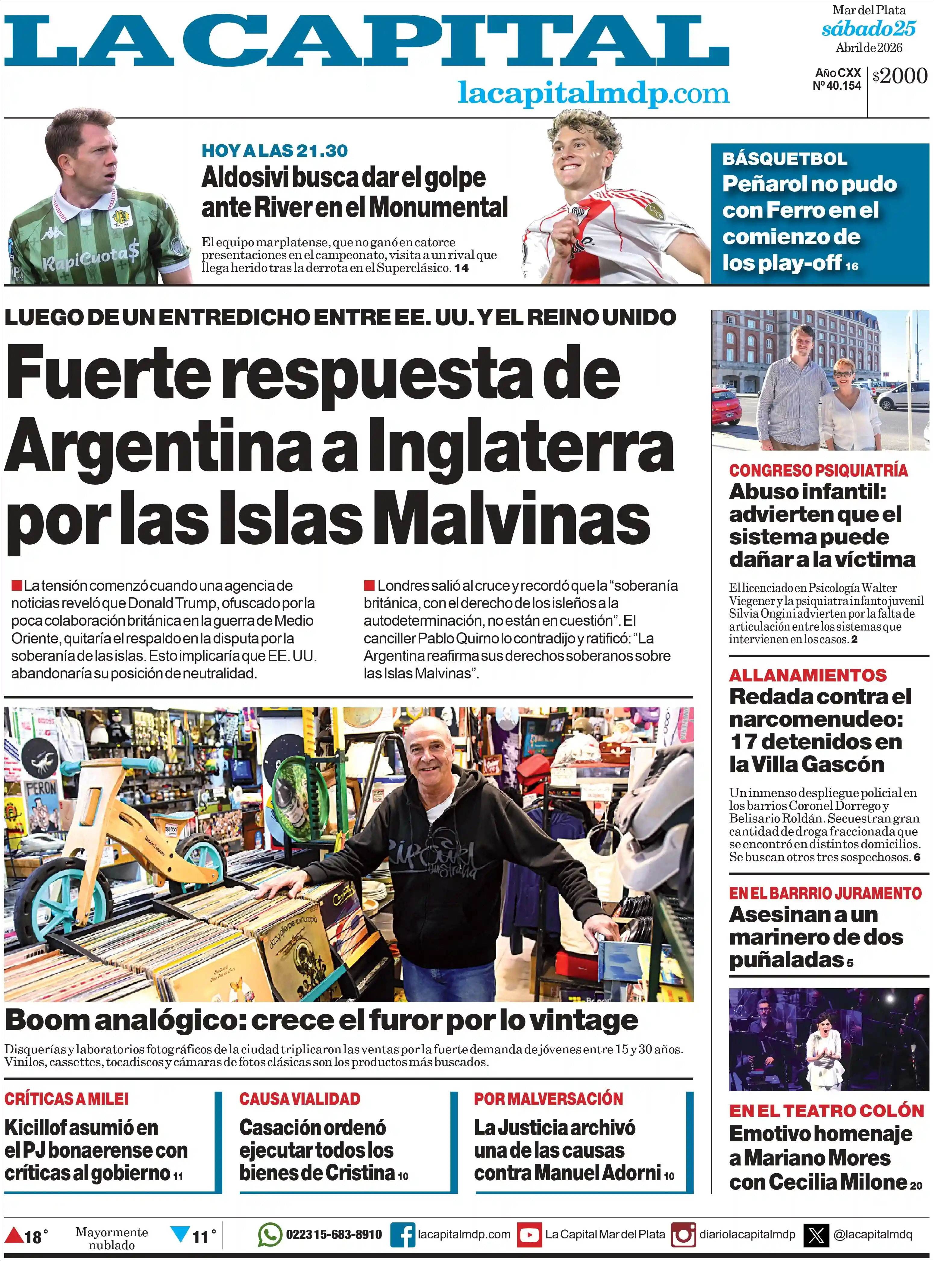 Evolucion Streaming | FM POPULAR 105.5 MHZ - Tapa del diario La Capital